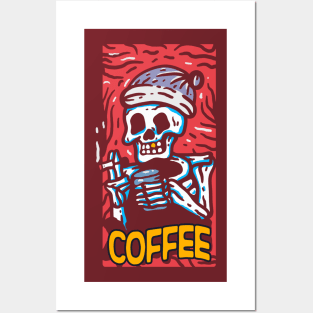 Smoking and coffee drinking skeleton Posters and Art